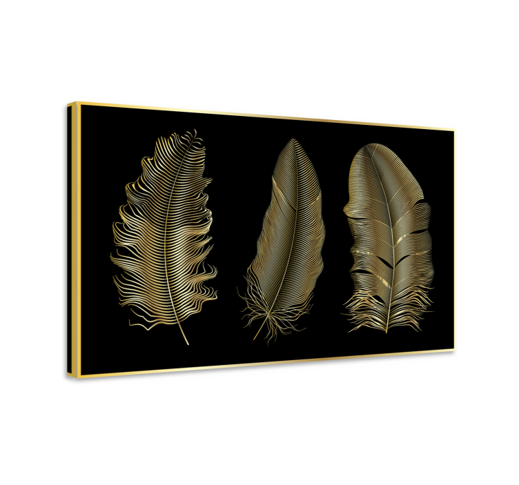 Golden feathers on black background canvas art - TenStickers