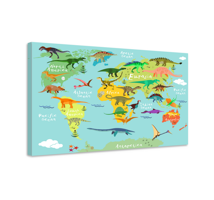 Dinosaurs world map canvas prints for children - TenStickers