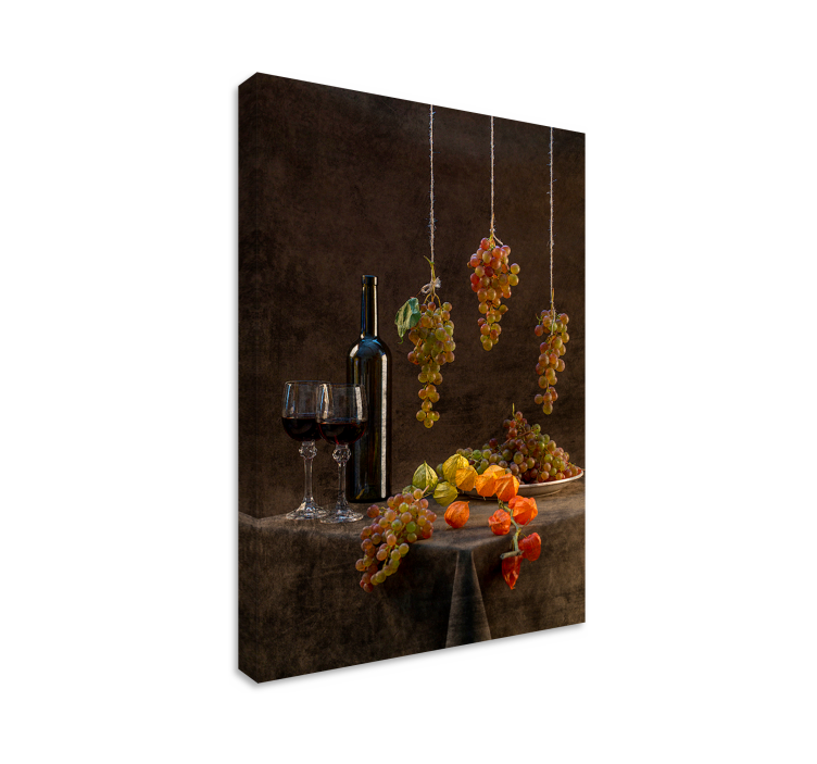 Grapes hanging and wine fruit canvas - TenStickers