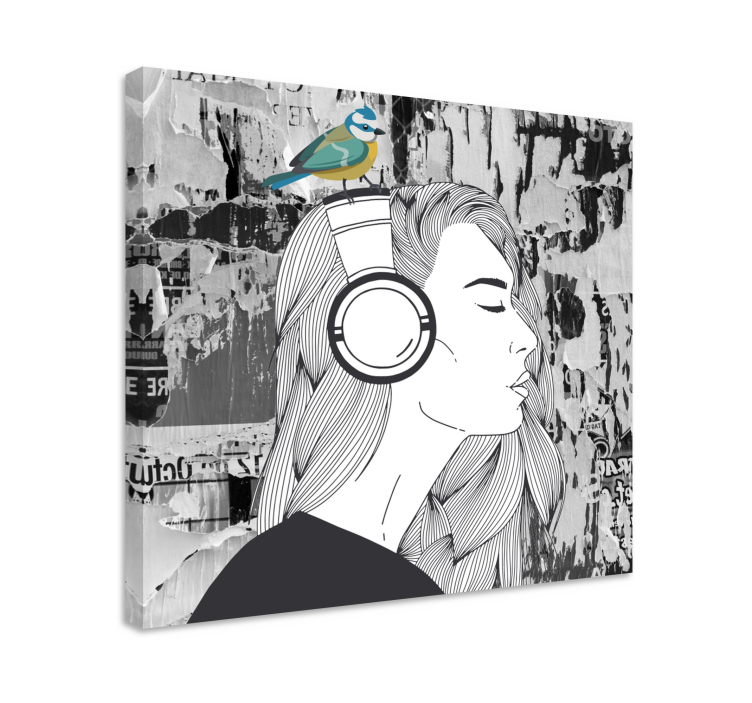 Woman with headphones and bird canvas  prints - TenStickers