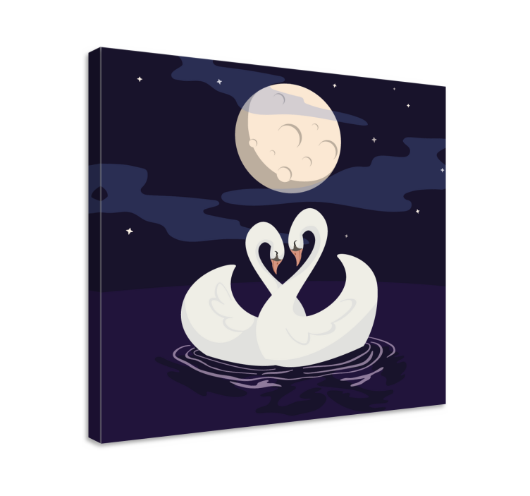 Animal canvas wall art swans embracing moonlight - TenStickers