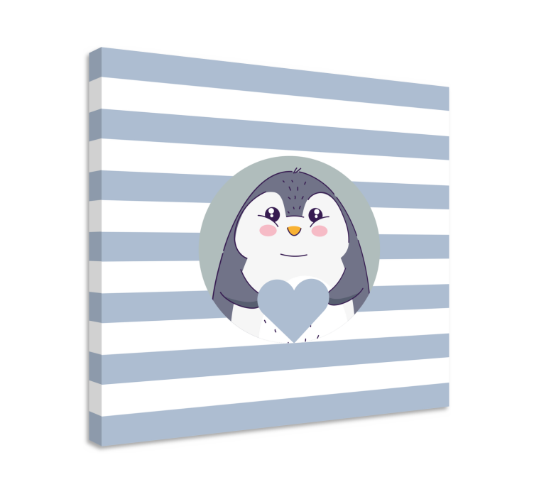Baby cartoon penguin heart nursery canvas - TenStickers