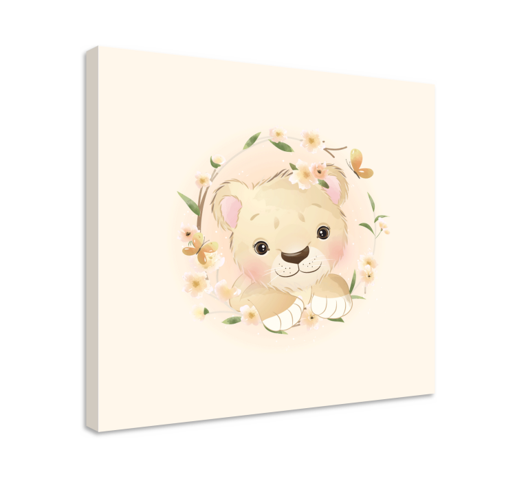 Lion cub in floral crown animal canvas wall art - TenStickers