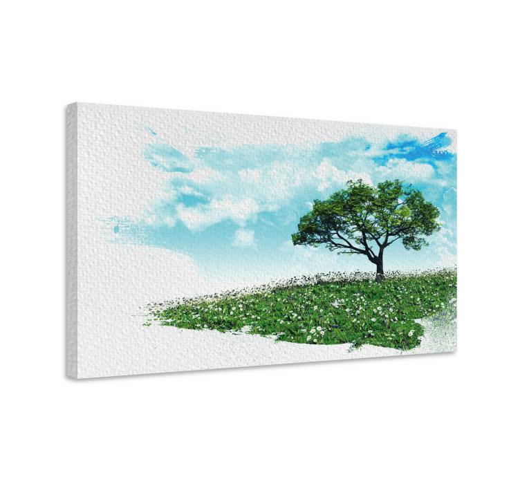 Lone green tree canvas wall art - TenStickers