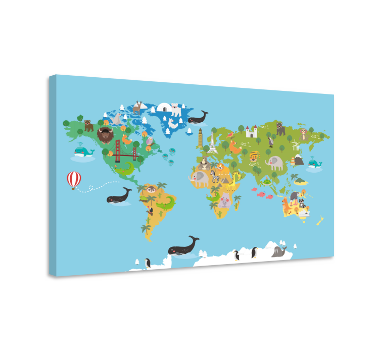 Cartoon animals world map canvas - TenStickers