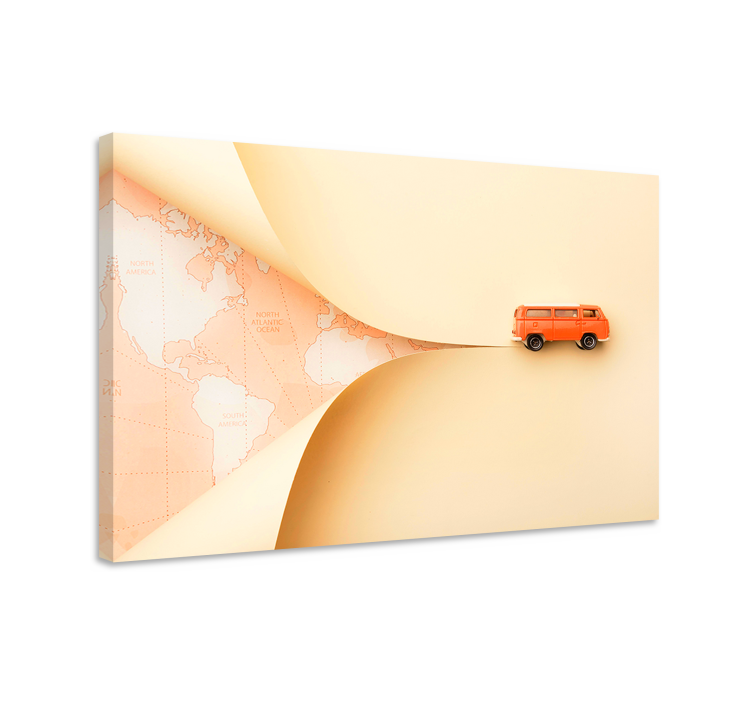 Cityscape wall art featuring a traveling orange van - TenStickers