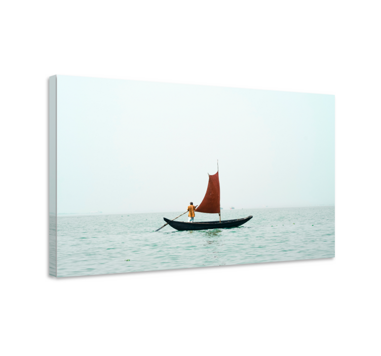 Landscape canvas sailing with red sail - TenStickers