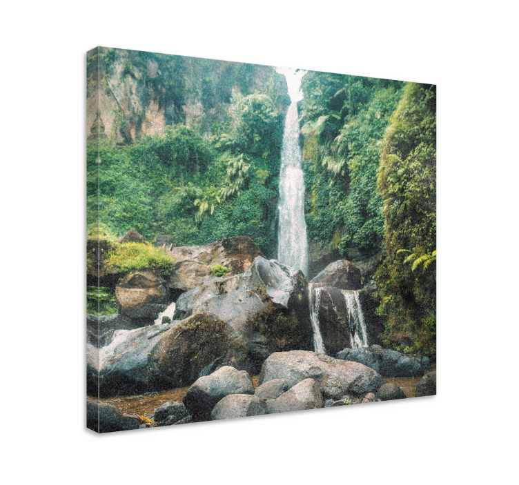 Waterfall falling on a rock landscape canvas - TenStickers
