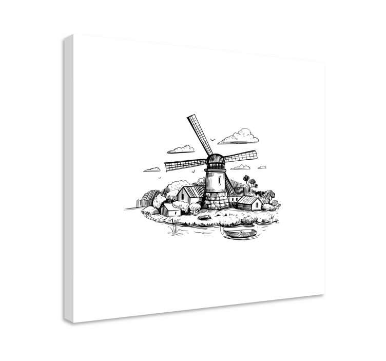 Black and white village drawing nursery canvas - TenStickers