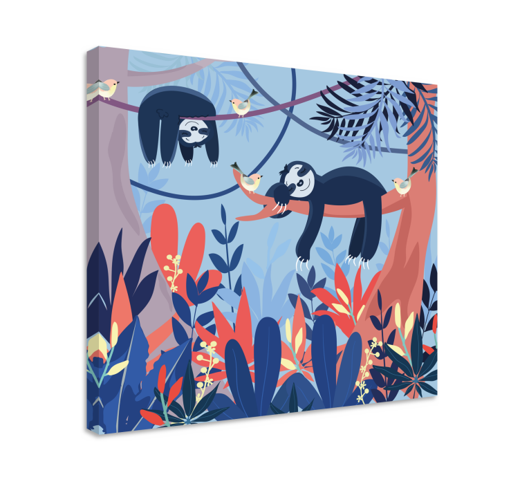 Animal canvas wall art sloths on branch - TenStickers