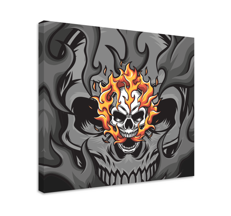 Skull on fire cartoon style modern canvas - TenStickers