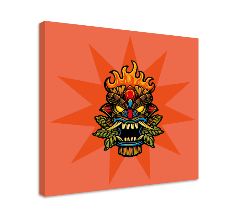Fire tiki mask cartoon graffiti modern canvas - TenStickers