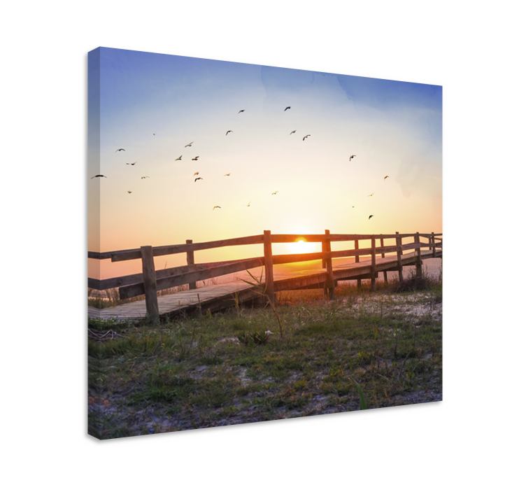 Brown wooden bridge sunset view canvas prints - TenStickers