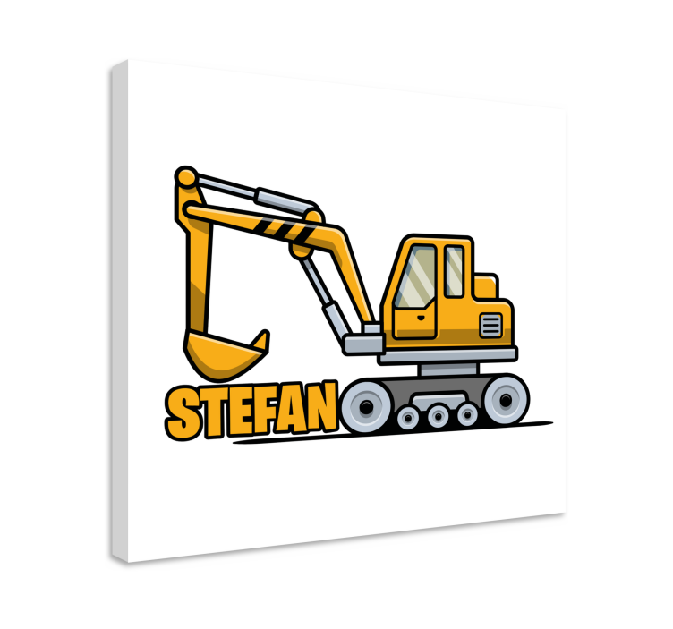Yellow cartoon excavator  personalised canvas - TenStickers