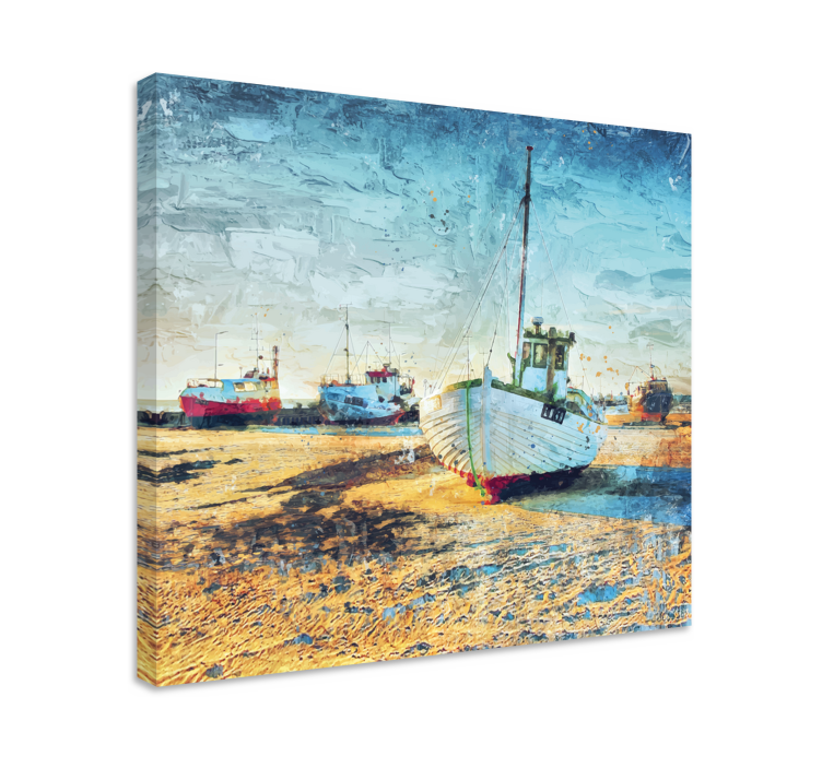 Fishing boats docked landscape canvas - TenStickers