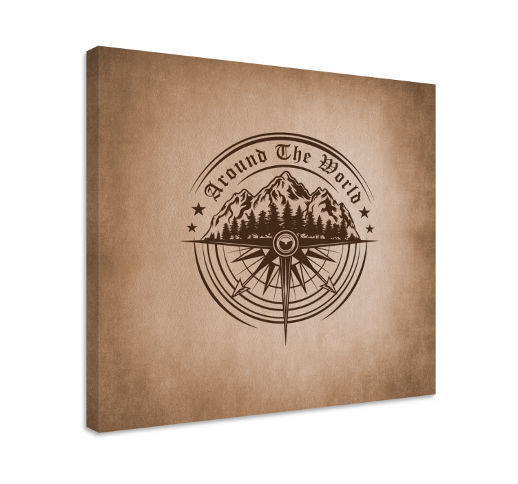 World map wall art navigational mountain compass - TenStickers