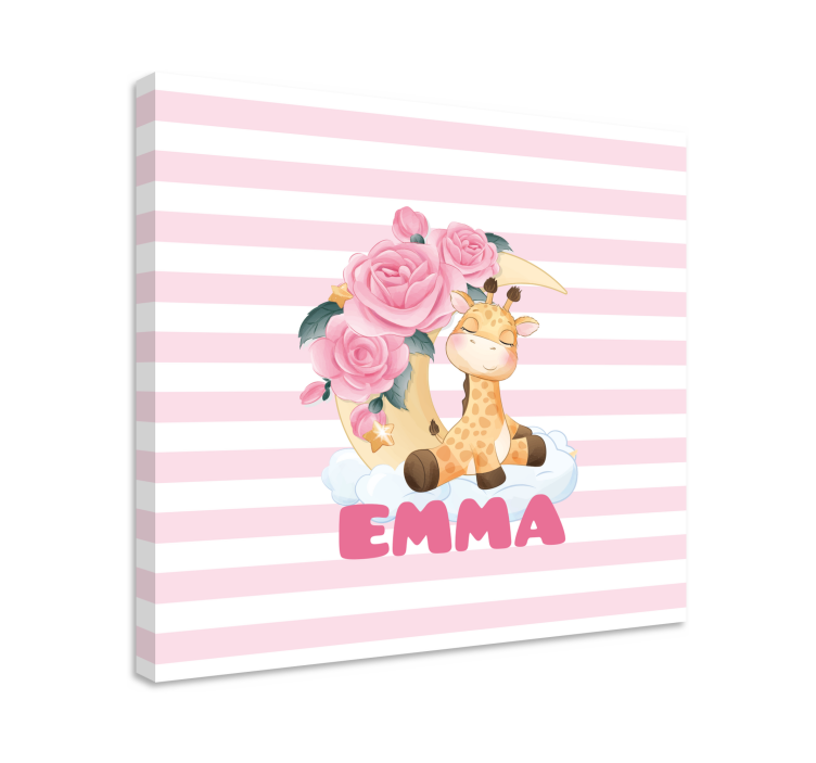 Cute animals giraffe name personalised canvas - TenStickers