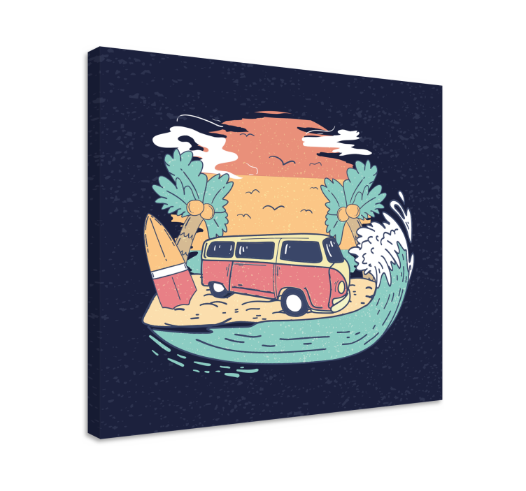 Cityscape wall art surfing van scene - TenStickers