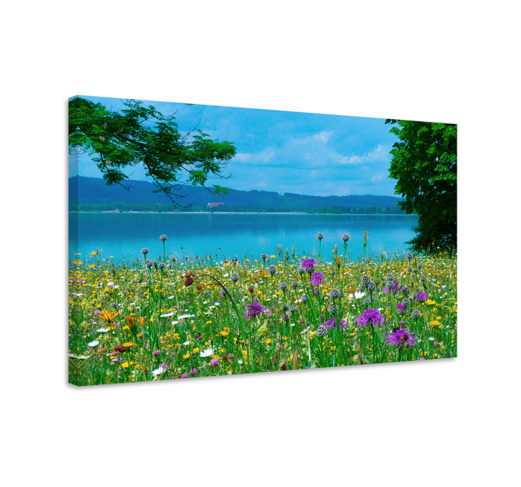 Cottagecore spring lake landscape canvas - TenStickers