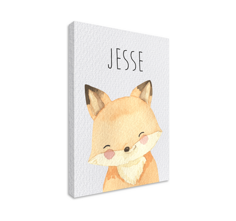 Smiling baby fox with name childrens wall art canvas - TenStickers