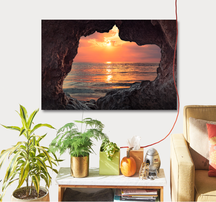 3D cave sunrise ocean landscape canvas - TenStickers