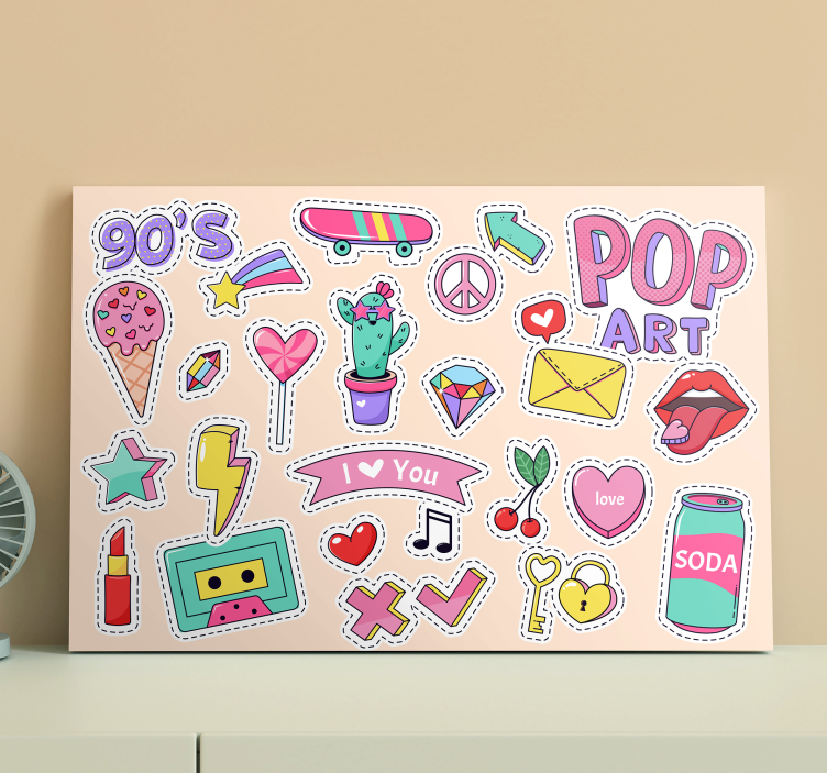 90's Vintage Patches Doodle canvas - TenStickers