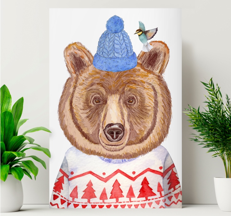 Animal canvas wall art charming bear illustration - TenStickers