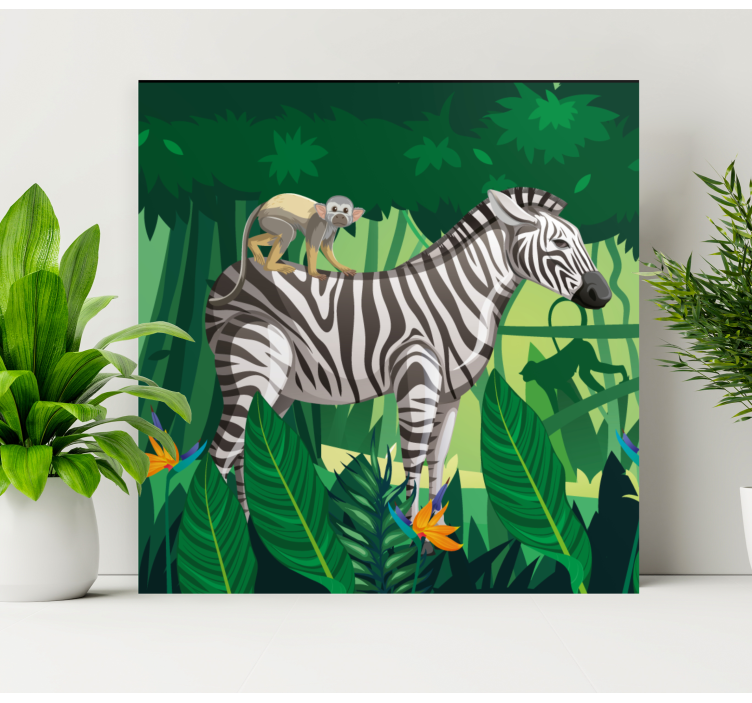 Animal canvas wall art zebra with monkey - TenStickers