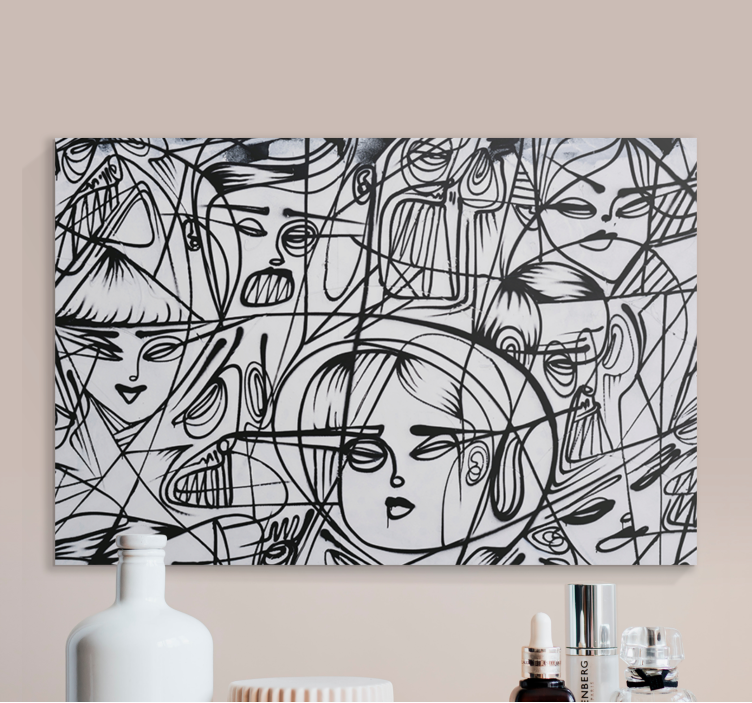 Black/white abstract faces canvas art prints - TenStickers