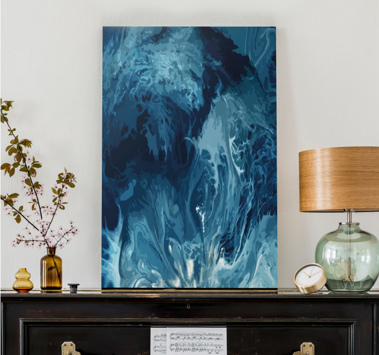 Blue tones watercolor waves abstract canvas - TenStickers
