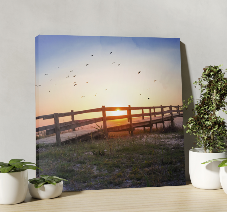 Brown wooden bridge sunset view canvas prints - TenStickers