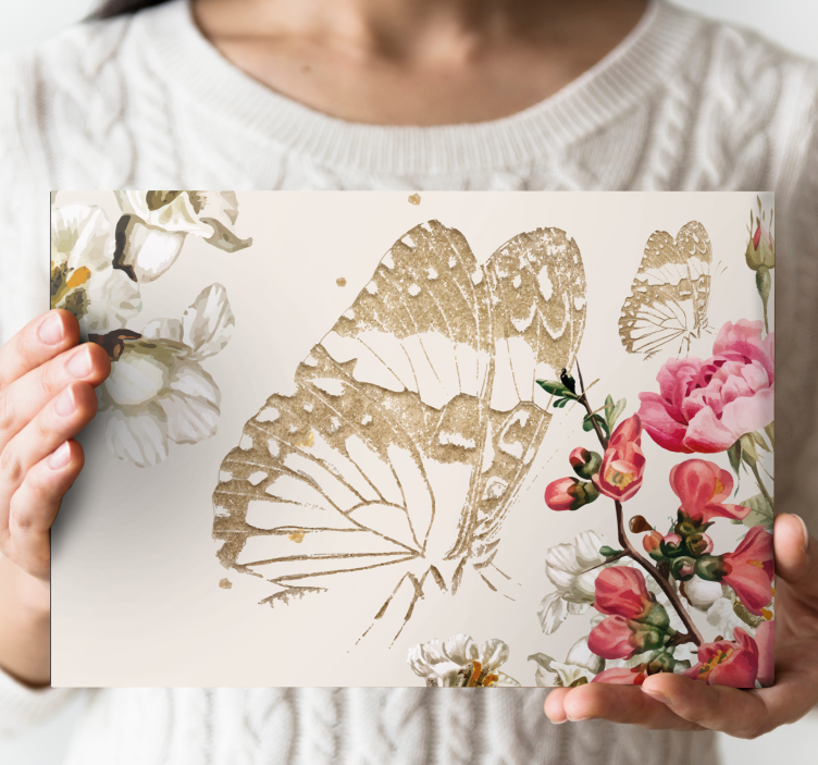 Butterfly canvas gold butterfly blooms - TenStickers