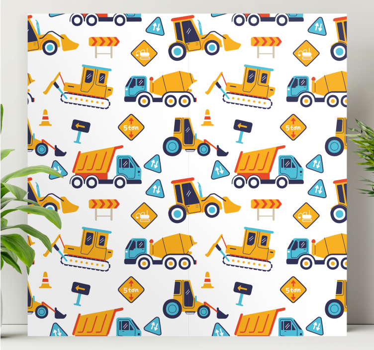 Cartoon construction site nursery canvas - TenStickers