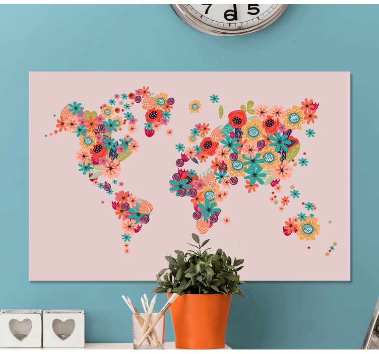 Cartoon flower  world map canvas - TenStickers