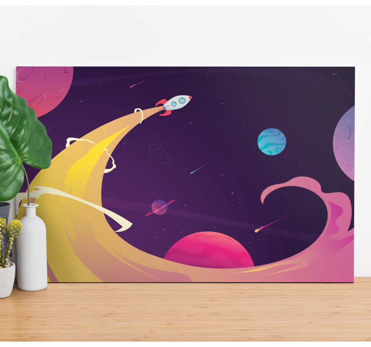 Cartoon rocket through space nursery canvas - TenStickers