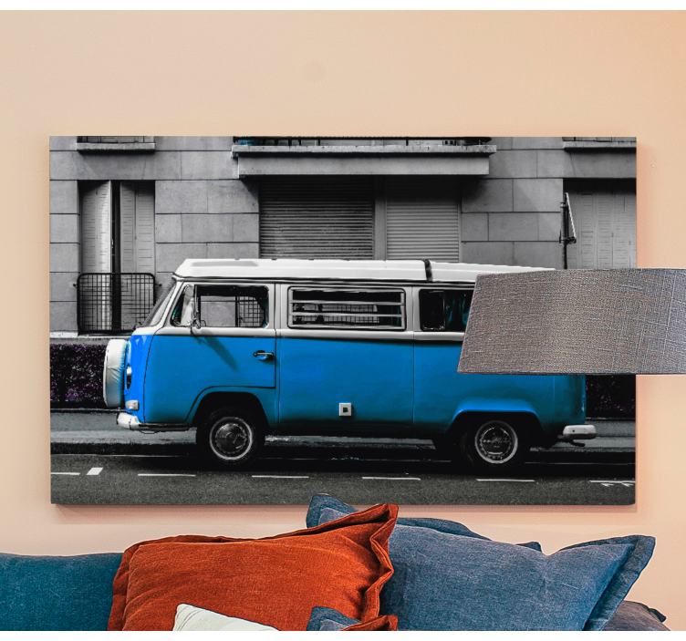 Cityscape wall art classic blue van - TenStickers