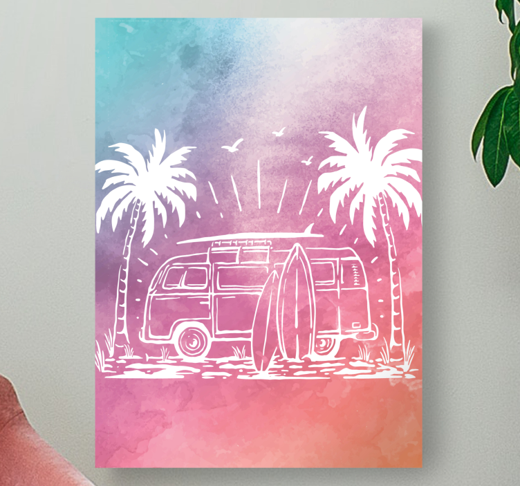Cityscape wall art retro surf van - TenStickers