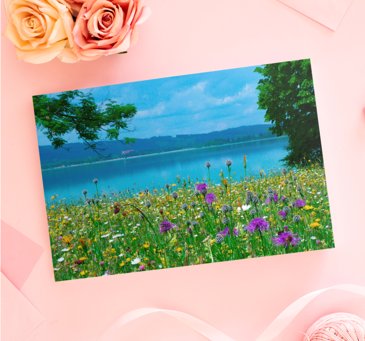 Cottagecore spring lake landscape canvas - TenStickers