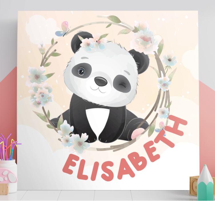 Cute animals panda with name canvas - TenStickers