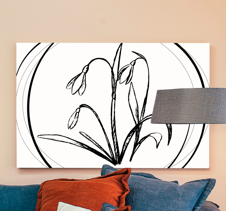 Cute drawing snowdrop  circle flower canvas - TenStickers
