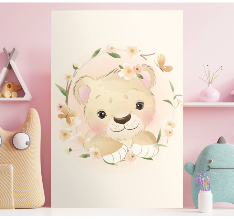 Lion cub in floral crown animal canvas wall art - TenStickers