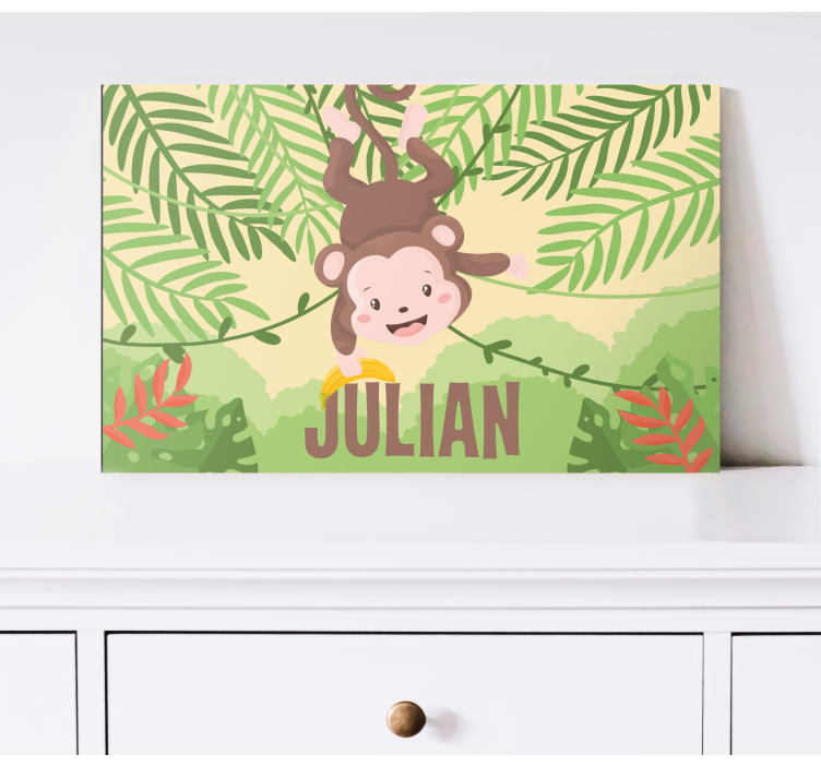 Dinosaur canvas wall art monkey swinging joy - TenStickers