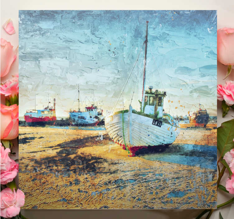 Fishing boats docked landscape canvas - TenStickers