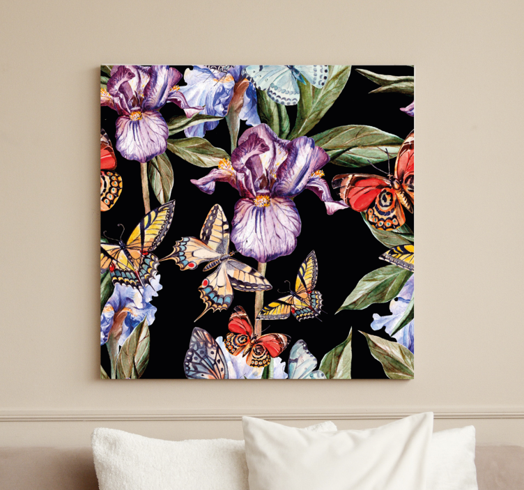 Flowers canvas butterflies and irises - TenStickers