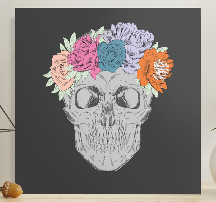 Flowers canvas floral skull arrangement - TenStickers