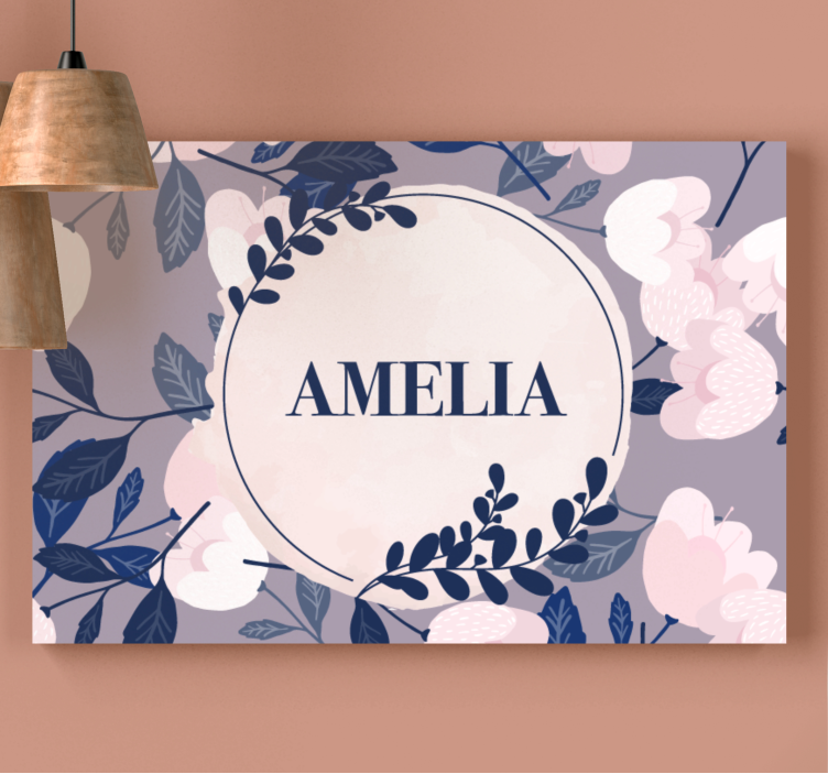 Flowers canvas with custom name floral design - TenStickers