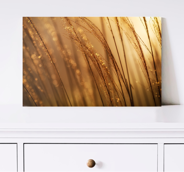 Flowers canvas with golden grass texture - TenStickers