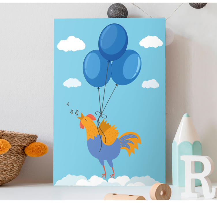 Flying chick with blue balloons bird canvas art - TenStickers