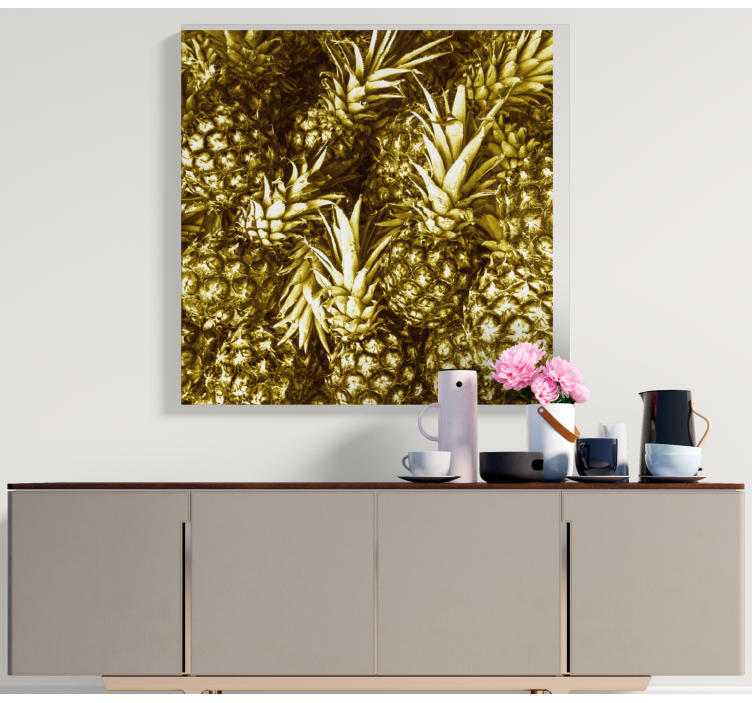 Golden Pineapple Cluster fruit canvas wall art - TenStickers