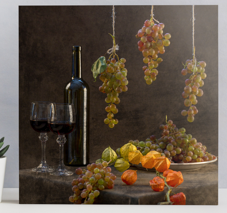 Grapes hanging and wine fruit canvas - TenStickers
